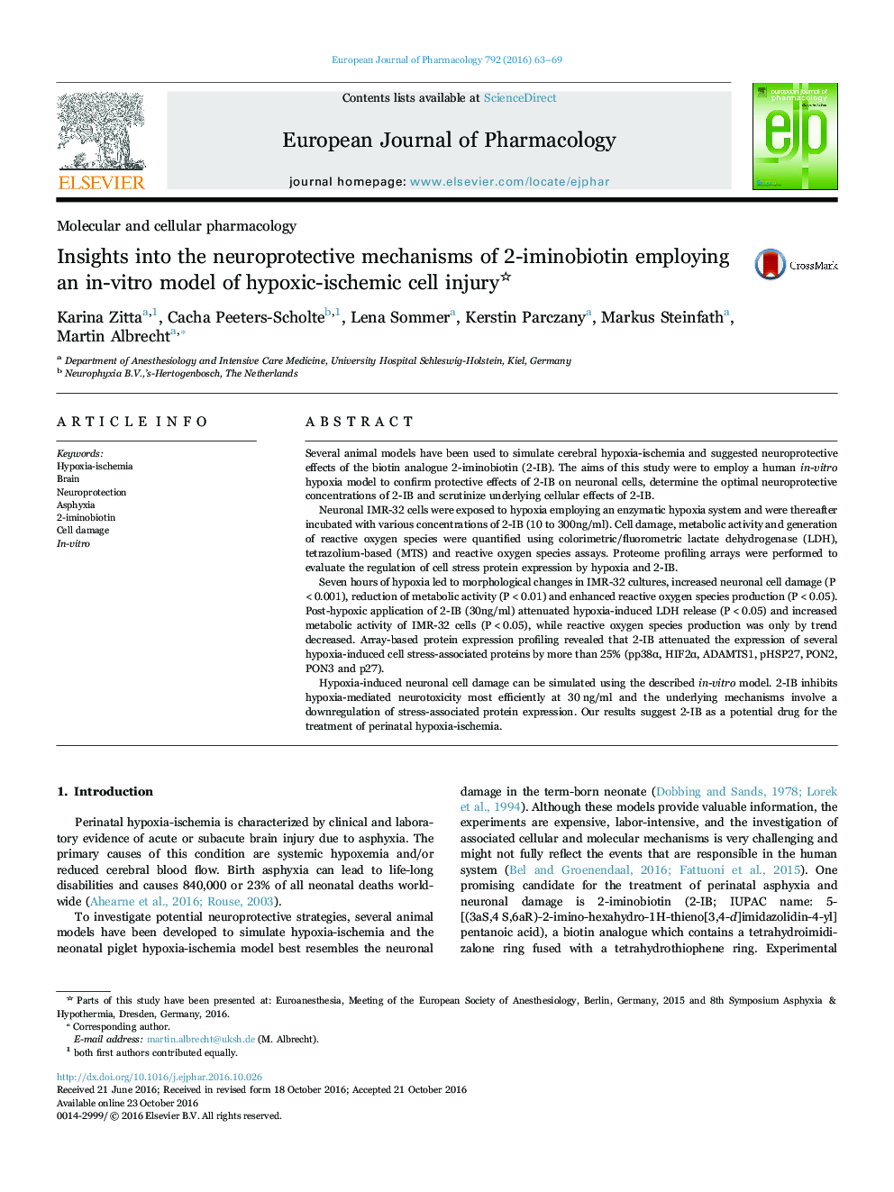 Insights into the neuroprotective mechanisms of 2-iminobiotin employing an in-vitro model of hypoxic-ischemic cell injury