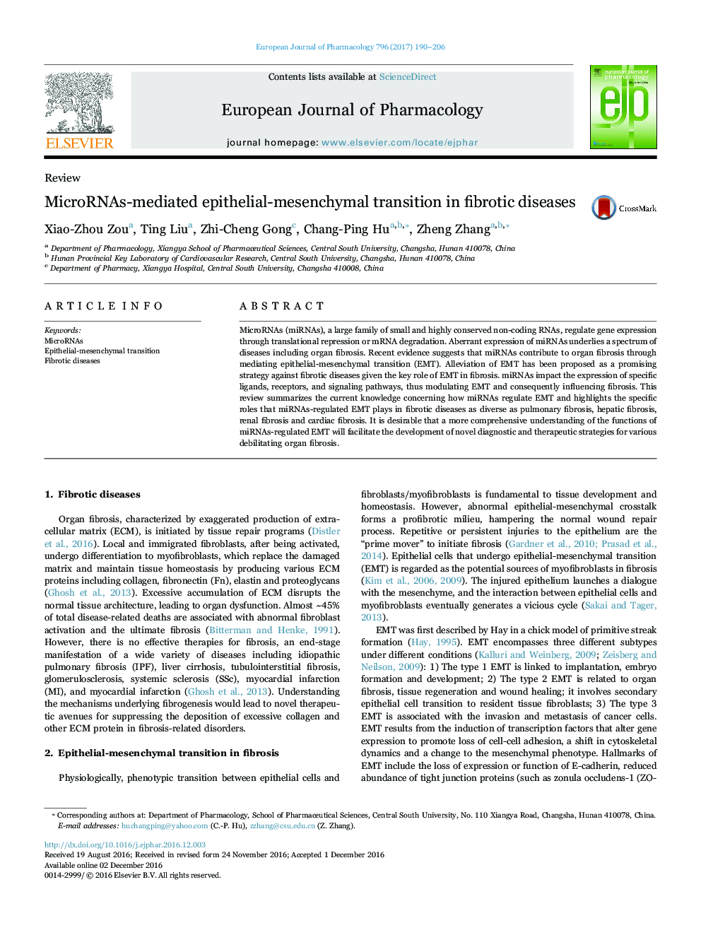 MicroRNAs-mediated epithelial-mesenchymal transition in fibrotic diseases