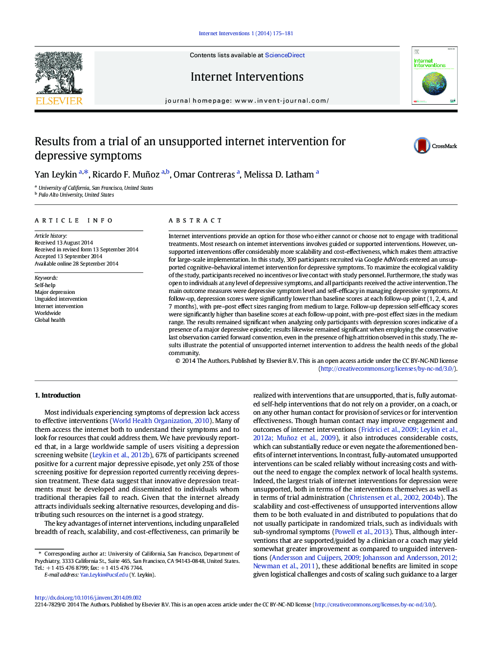 Results from a trial of an unsupported internet intervention for depressive symptoms