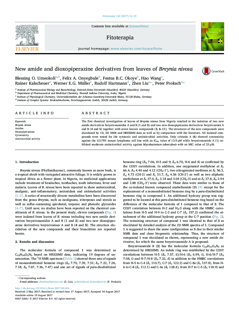 New amide and dioxopiperazine derivatives from leaves of Breynia nivosa