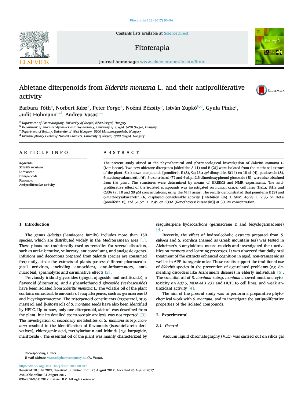 Abietane diterpenoids from Sideritis montana L. and their antiproliferative activity