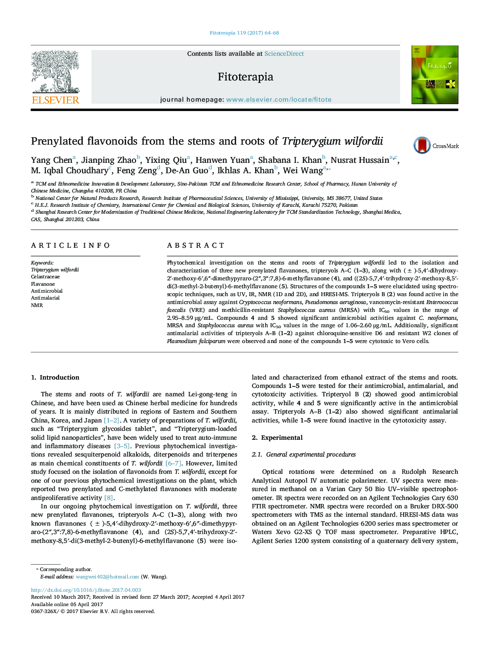 Prenylated flavonoids from the stems and roots of Tripterygium wilfordii