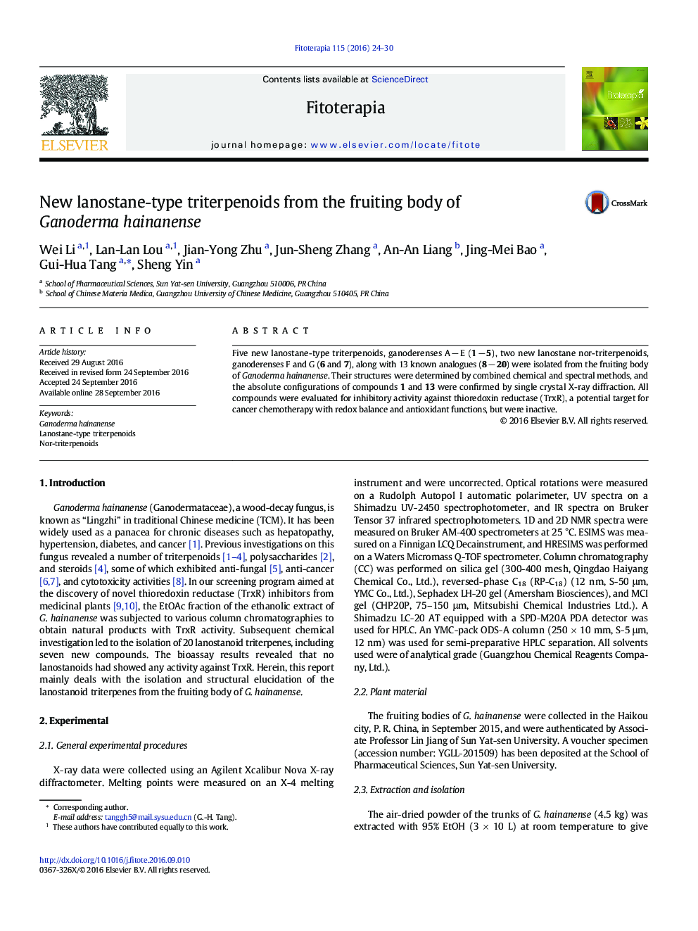New lanostane-type triterpenoids from the fruiting body of Ganoderma hainanense