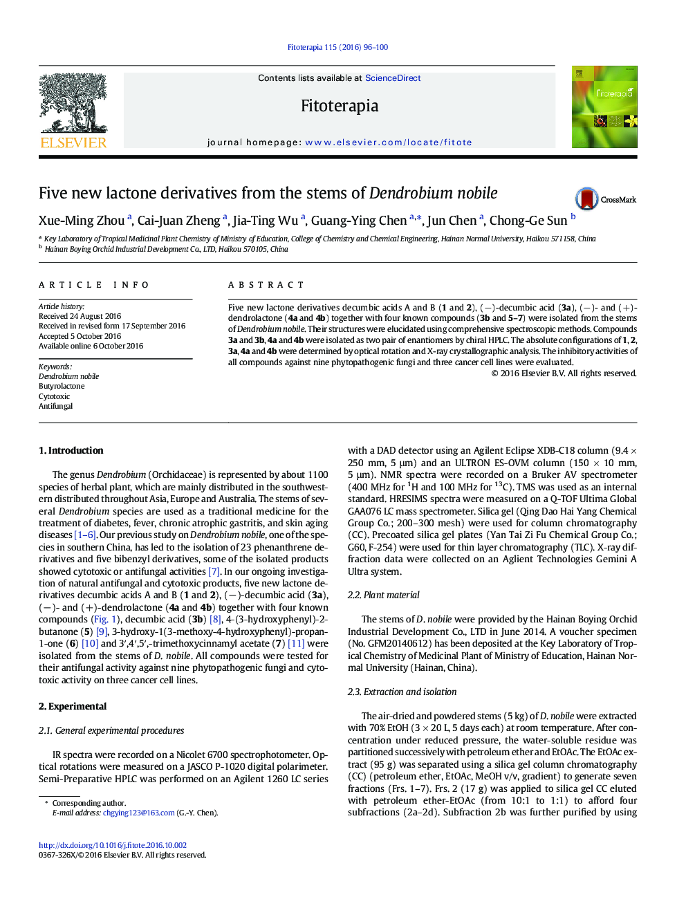 Five new lactone derivatives from the stems of Dendrobium nobile