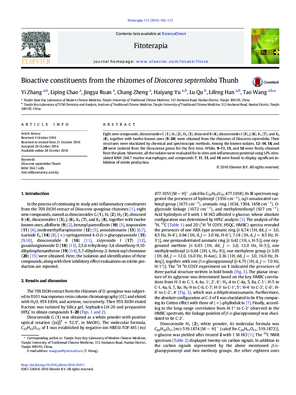 Bioactive constituents from the rhizomes of Dioscorea septemloba Thunb