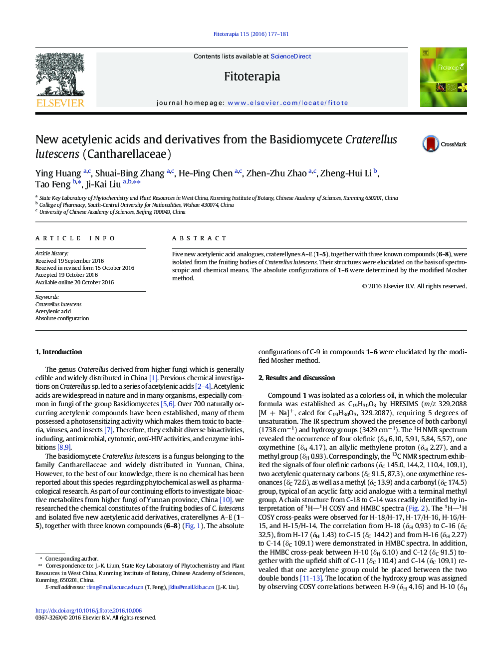 New acetylenic acids and derivatives from the Basidiomycete Craterellus lutescens (Cantharellaceae)