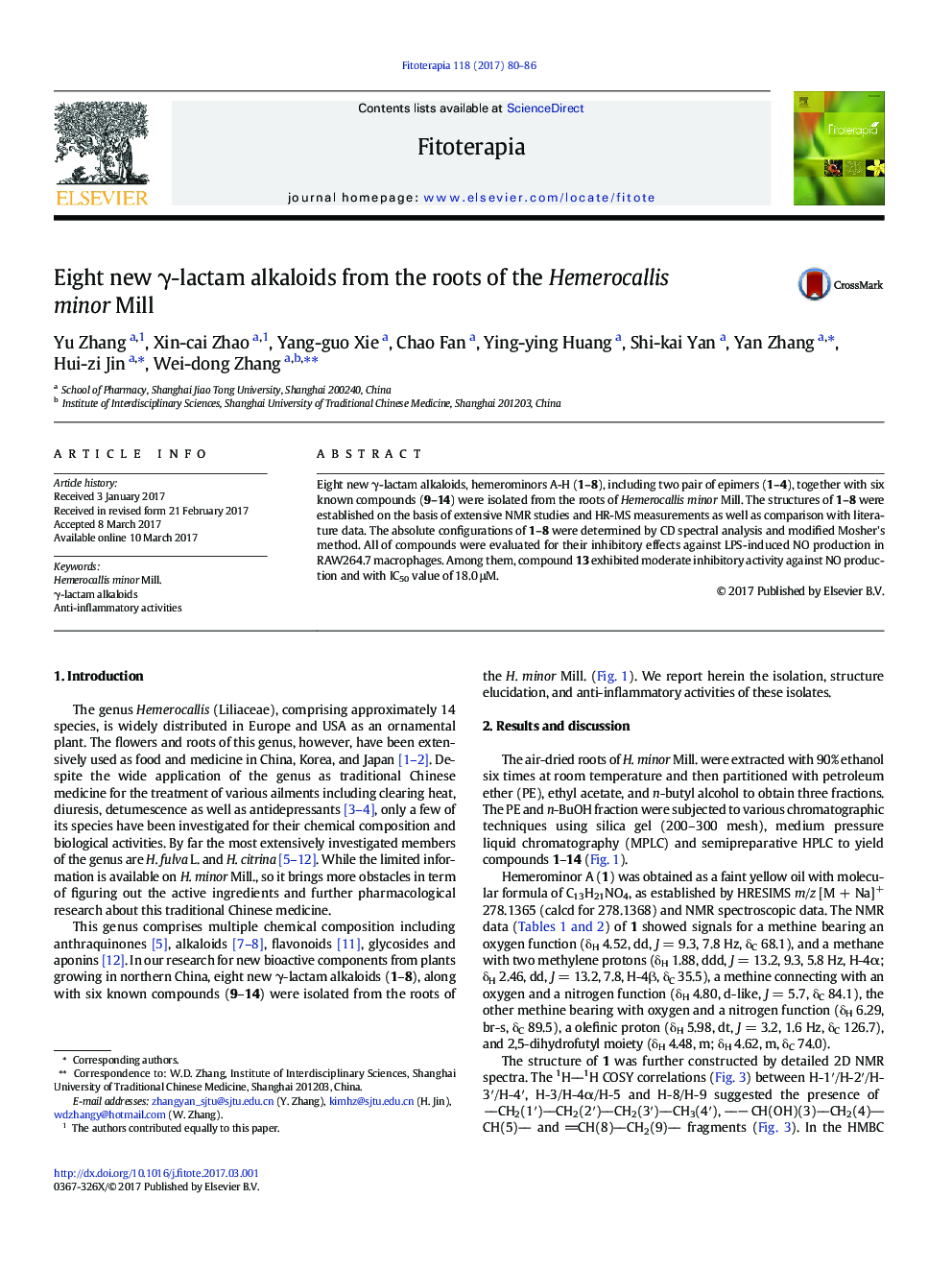 Eight new Î³-lactam alkaloids from the roots of the Hemerocallis minor Mill