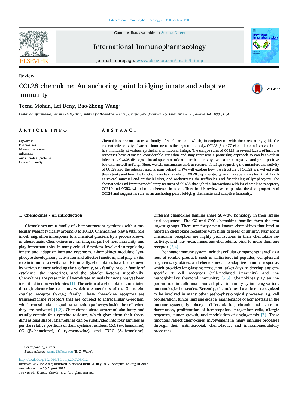 CCL28 chemokine: An anchoring point bridging innate and adaptive immunity