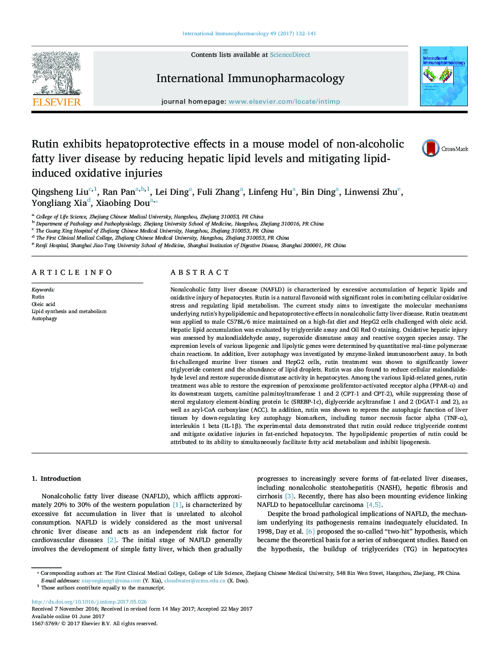 Rutin exhibits hepatoprotective effects in a mouse model of non-alcoholic fatty liver disease by reducing hepatic lipid levels and mitigating lipid-induced oxidative injuries