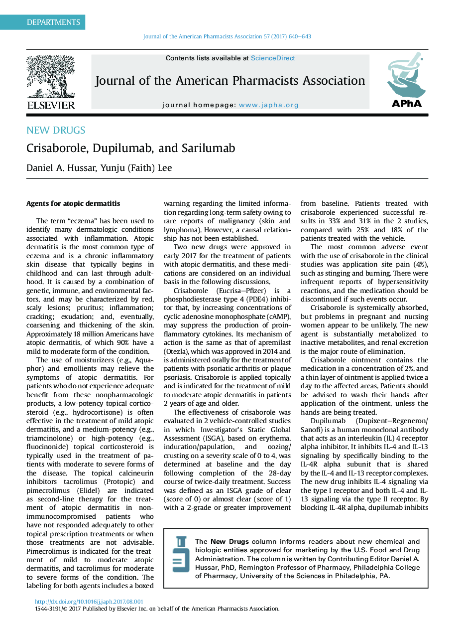 Crisaborole, Dupilumab, and Sarilumab