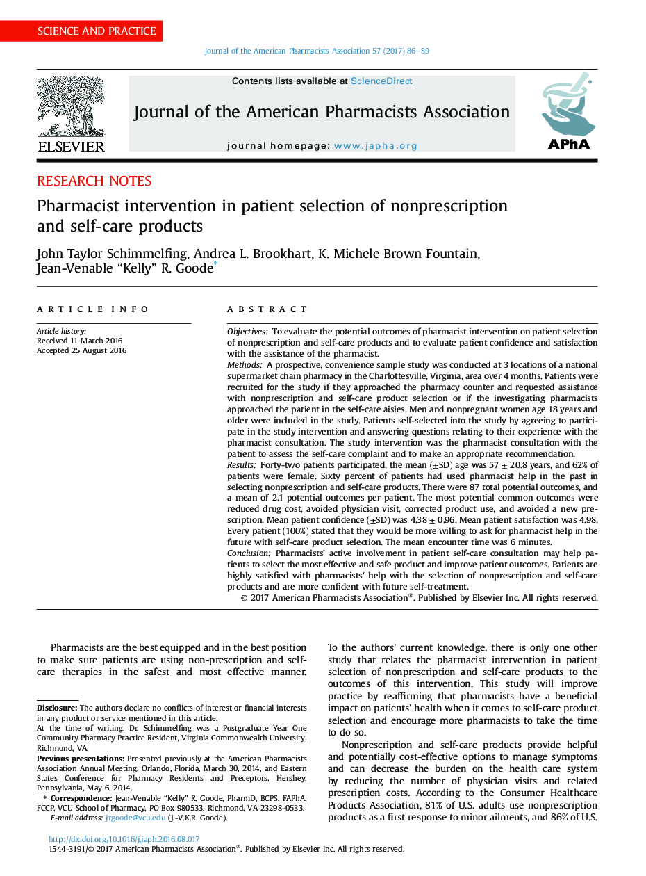 Pharmacist intervention in patient selection of nonprescription and self-care products