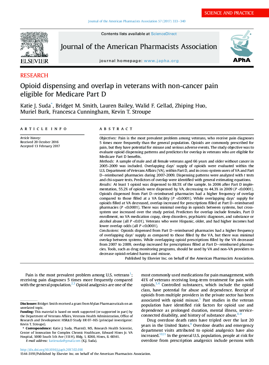 Opioid dispensing and overlap in veterans with non-cancer pain eligible for Medicare Part D