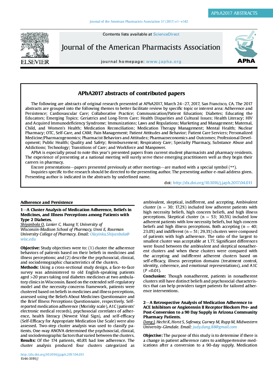 APhA2017 abstracts of contributed papers