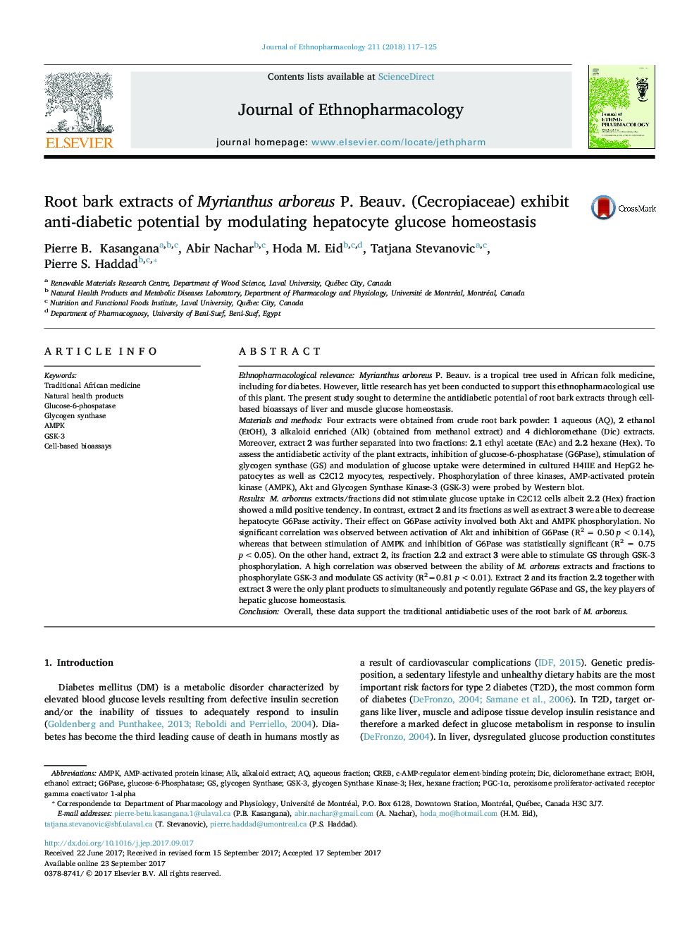 Root bark extracts of Myrianthus arboreus P. Beauv. (Cecropiaceae) exhibit anti-diabetic potential by modulating hepatocyte glucose homeostasis