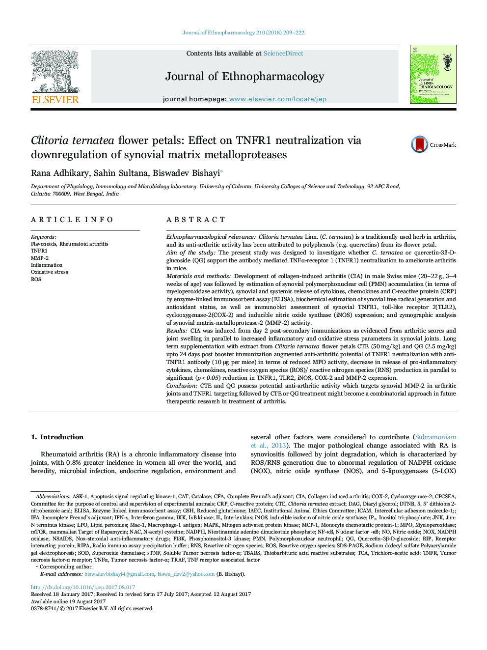 Clitoria ternatea flower petals: Effect on TNFR1 neutralization via downregulation of synovial matrix metalloproteases