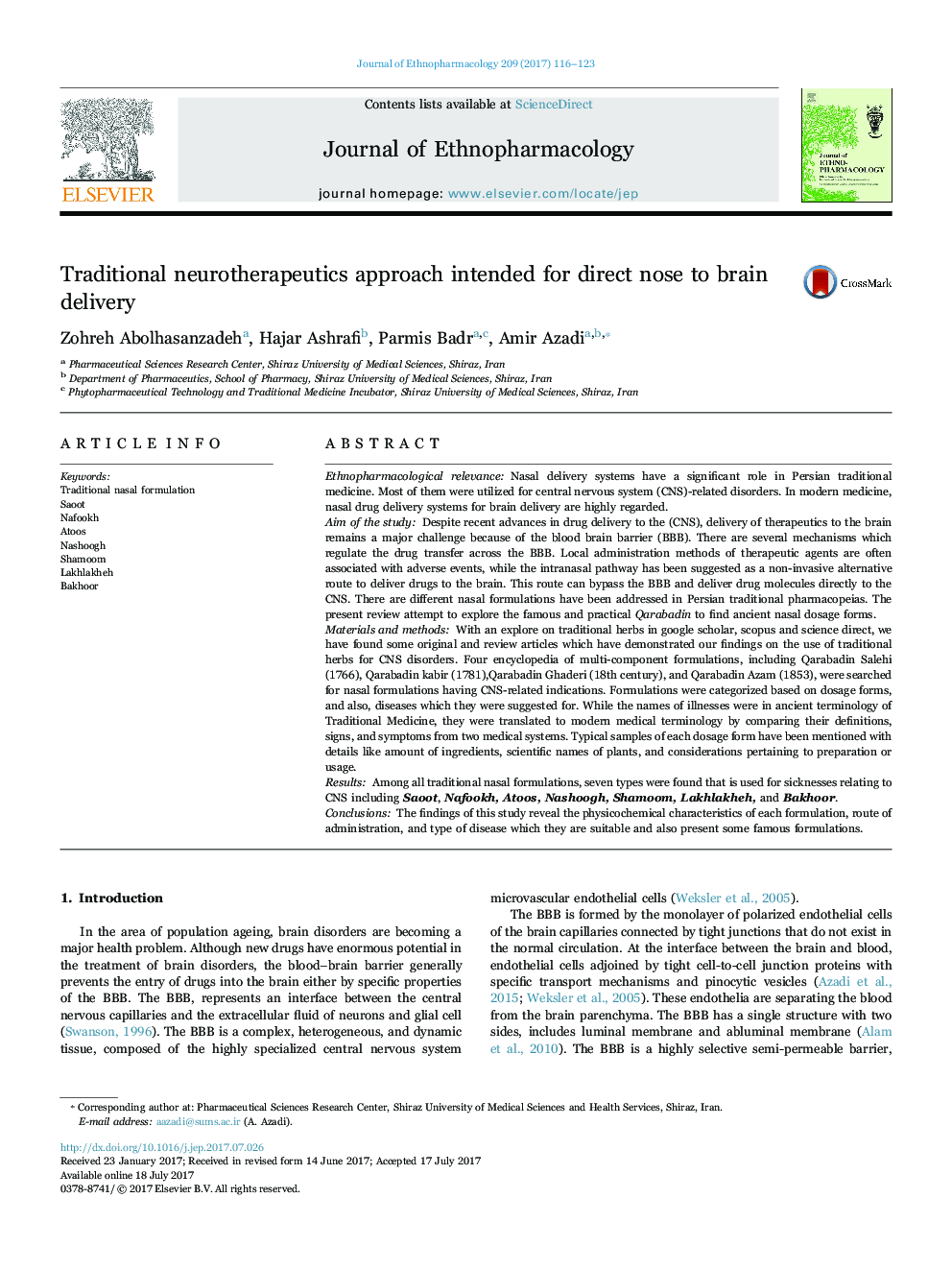 Traditional neurotherapeutics approach intended for direct nose to brain delivery