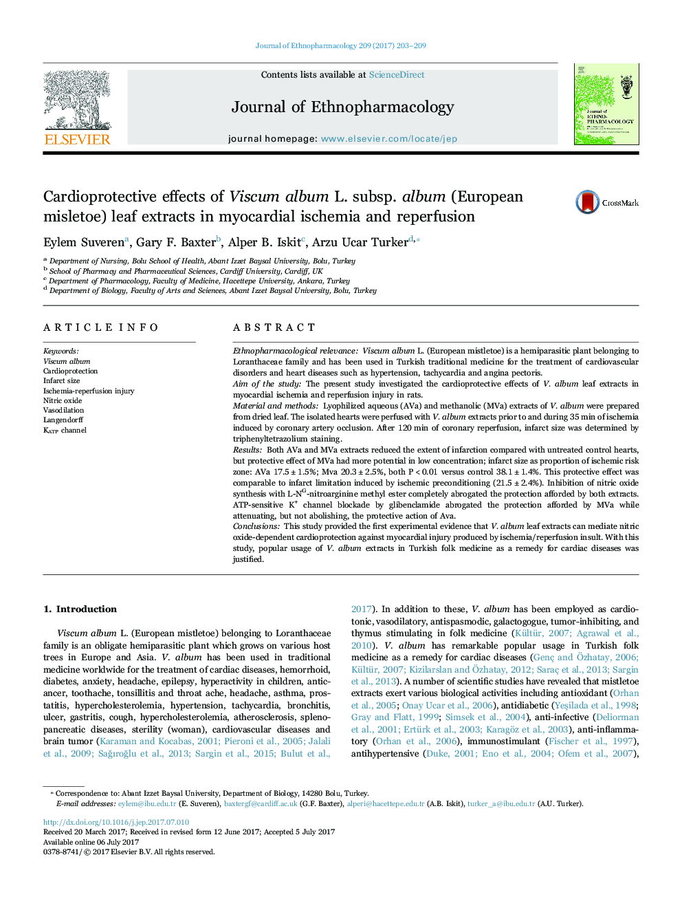 Cardioprotective effects of Viscum album L. subsp. album (European misletoe) leaf extracts in myocardial ischemia and reperfusion