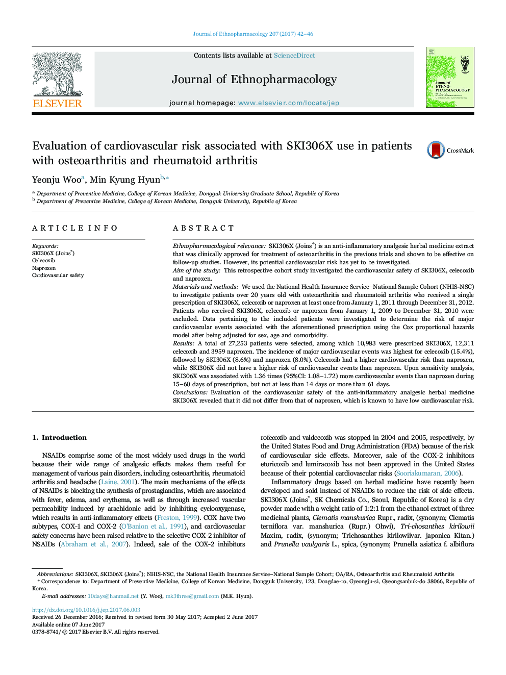Evaluation of cardiovascular risk associated with SKI306X use in patients with osteoarthritis and rheumatoid arthritis
