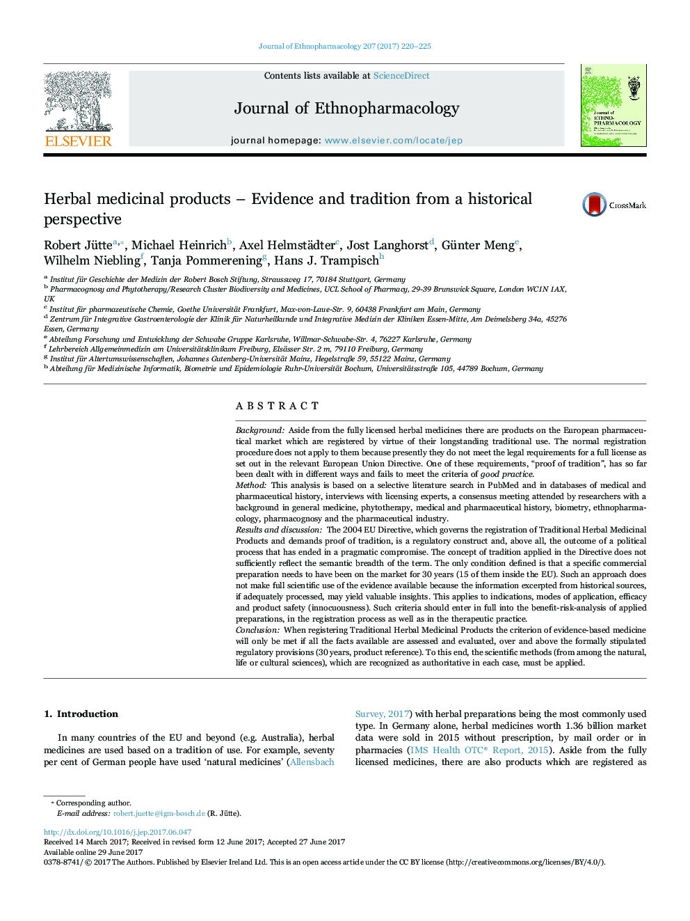 عکس صفحه اول مقاله: Herbal medicinal products - Evidence and tradition from a historical perspective Herbal medicinal products - Evidence and tradition from a historical perspective