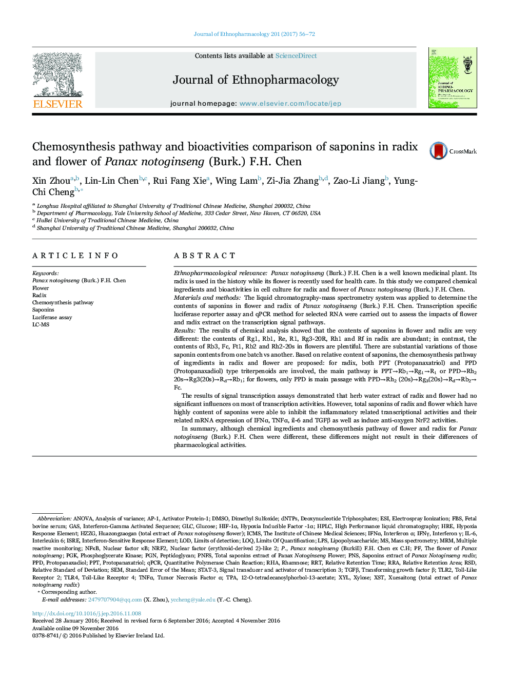 Chemosynthesis pathway and bioactivities comparison of saponins in radix and flower of Panax notoginseng (Burk.) F.H. Chen