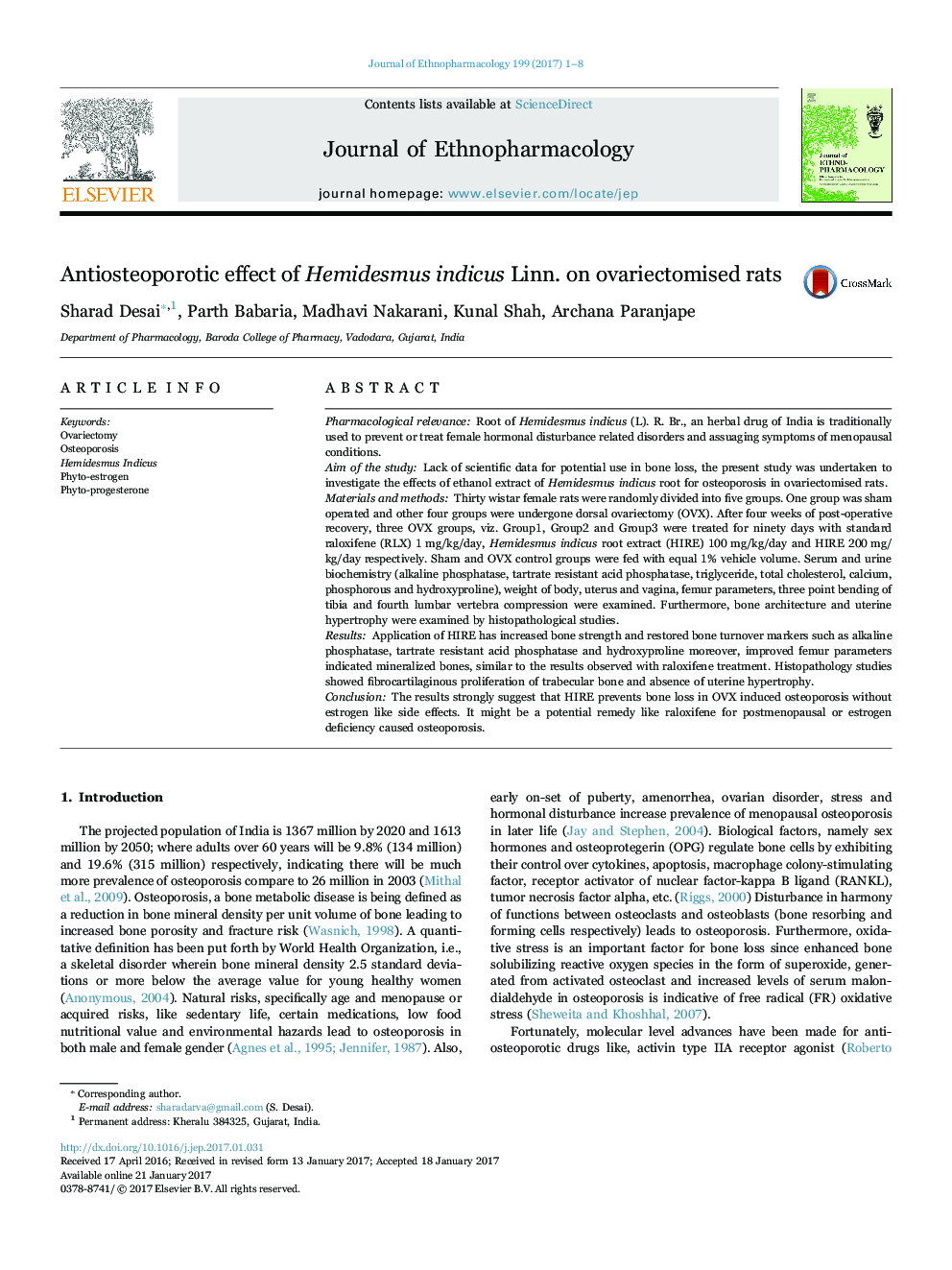 Antiosteoporotic effect of Hemidesmus indicus Linn. on ovariectomised rats