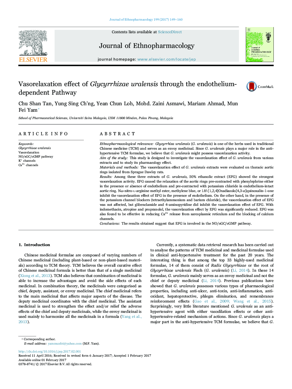 Vasorelaxation effect of Glycyrrhizae uralensis through the endothelium-dependent Pathway