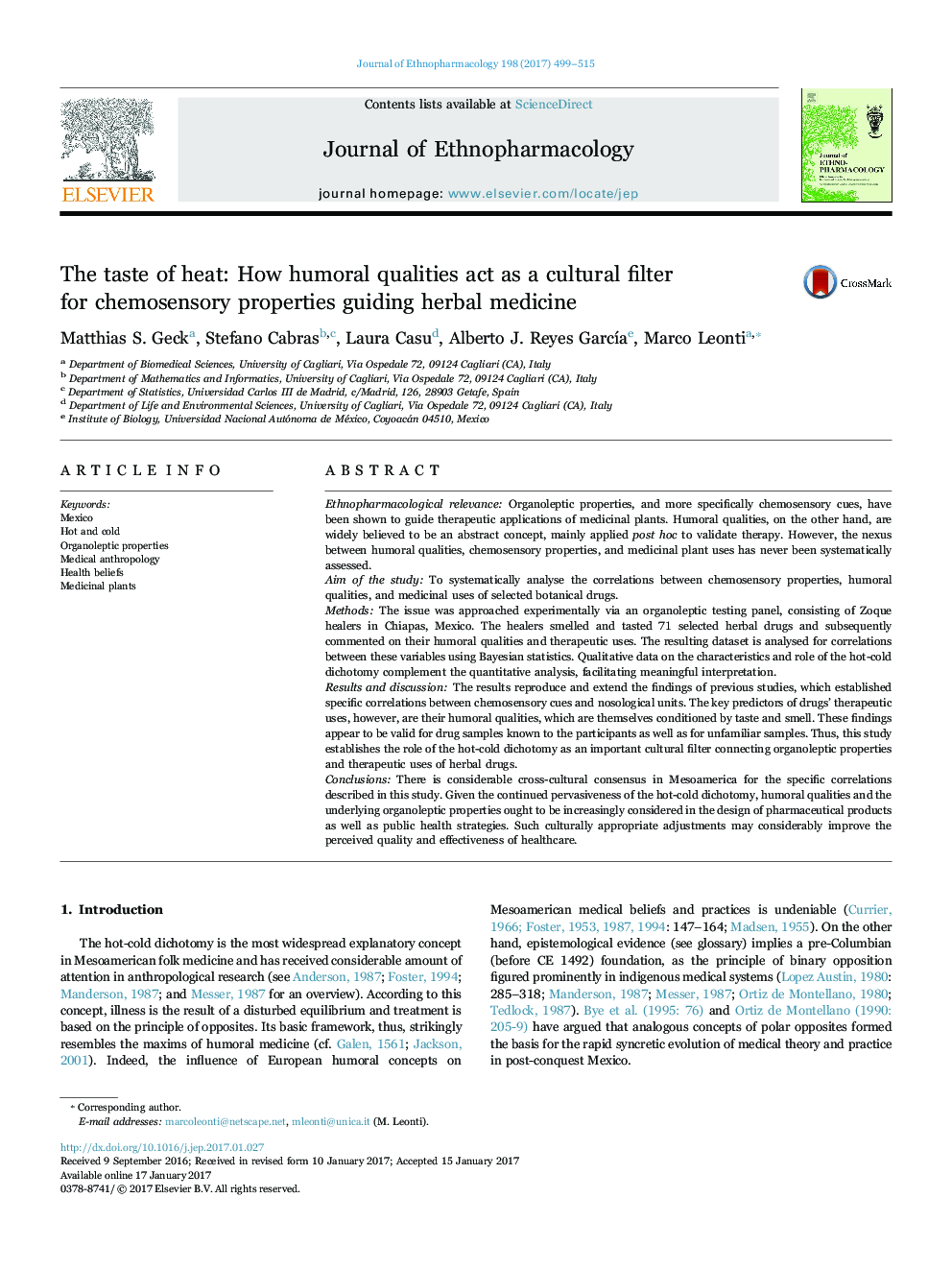 The taste of heat: How humoral qualities act as a cultural filter for chemosensory properties guiding herbal medicine