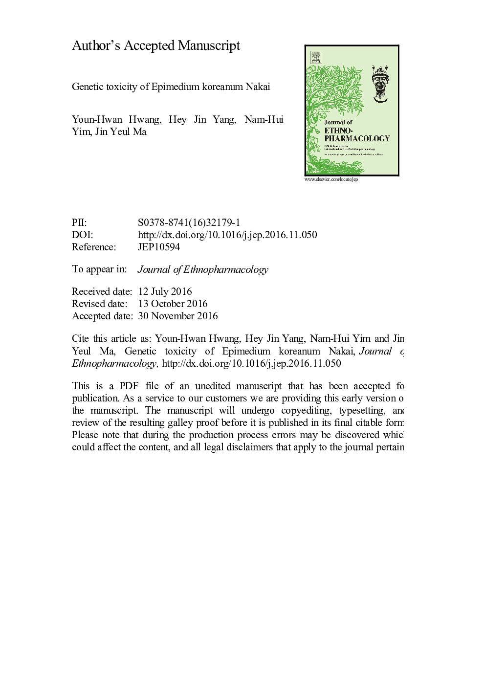 Genetic toxicity of Epimedium koreanum Nakai