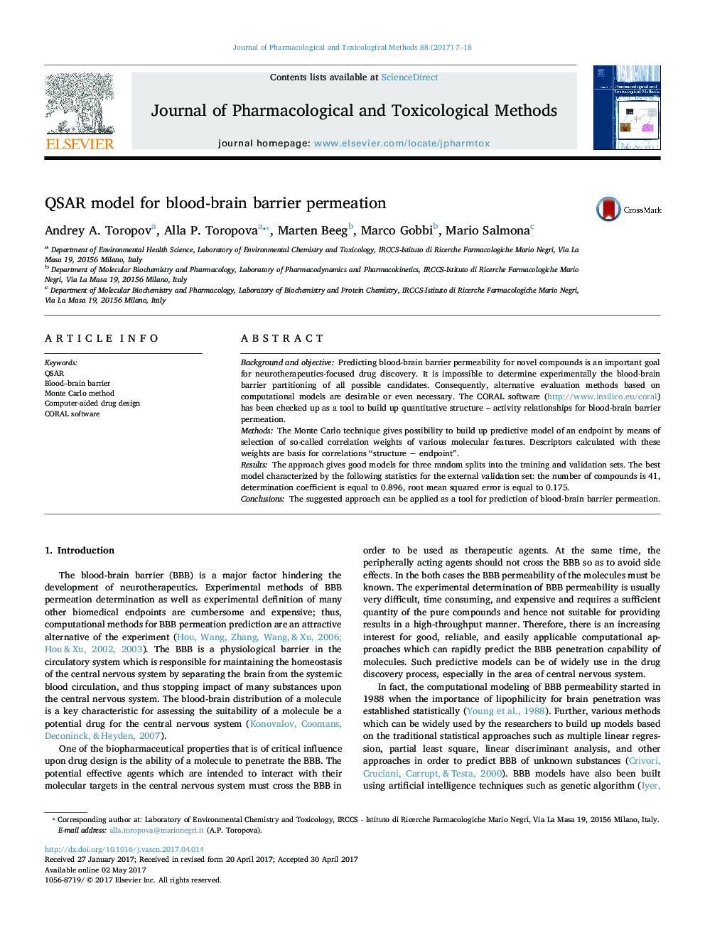 QSAR model for blood-brain barrier permeation