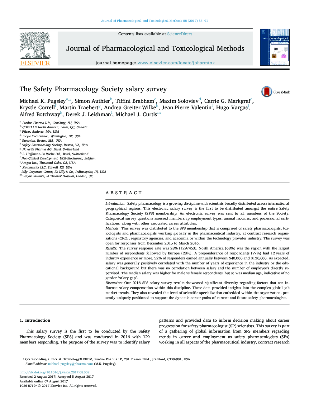 The Safety Pharmacology Society salary survey