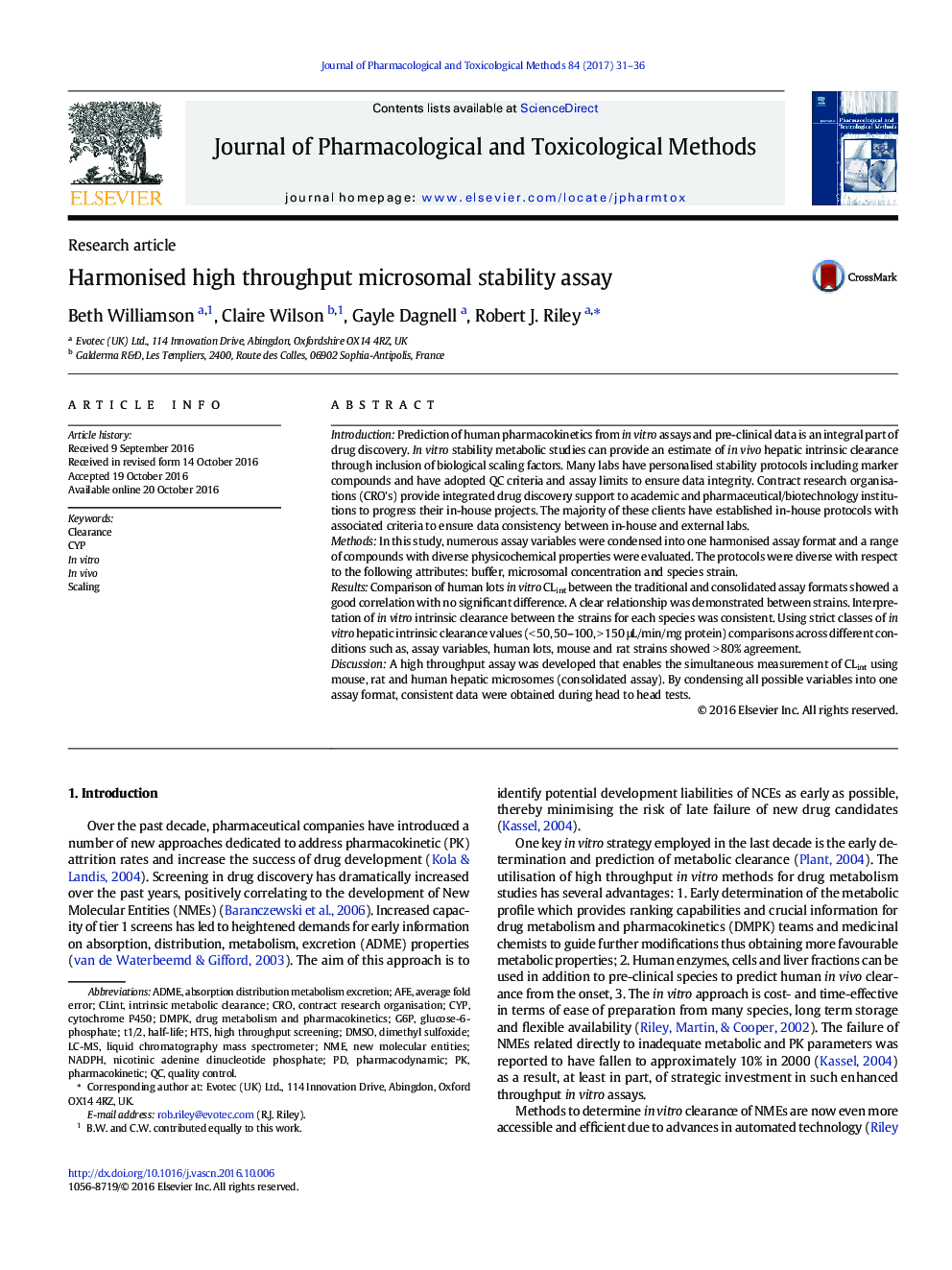 Harmonised high throughput microsomal stability assay