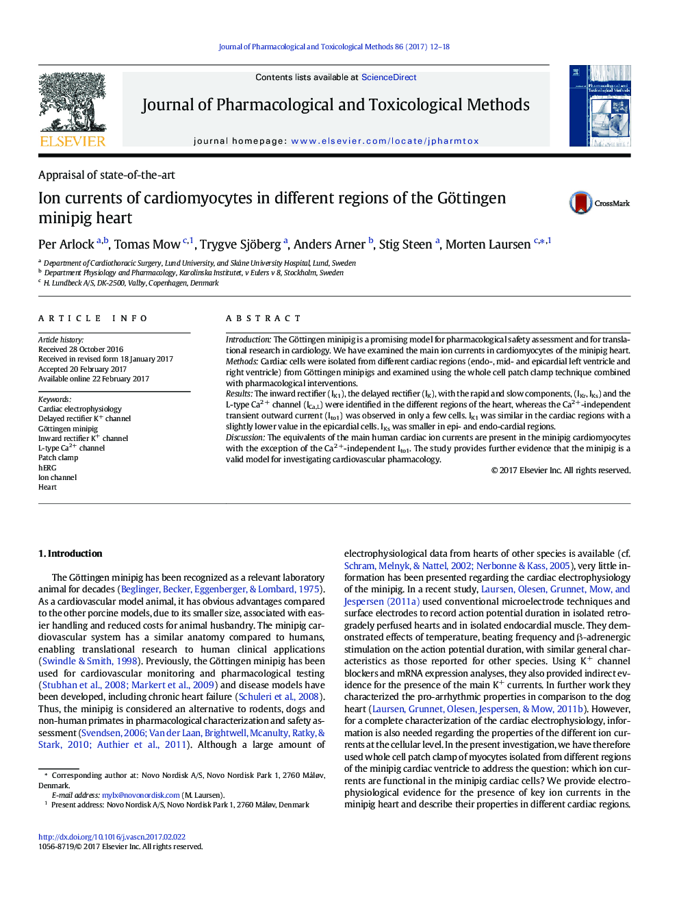 Ion currents of cardiomyocytes in different regions of the Göttingen minipig heart