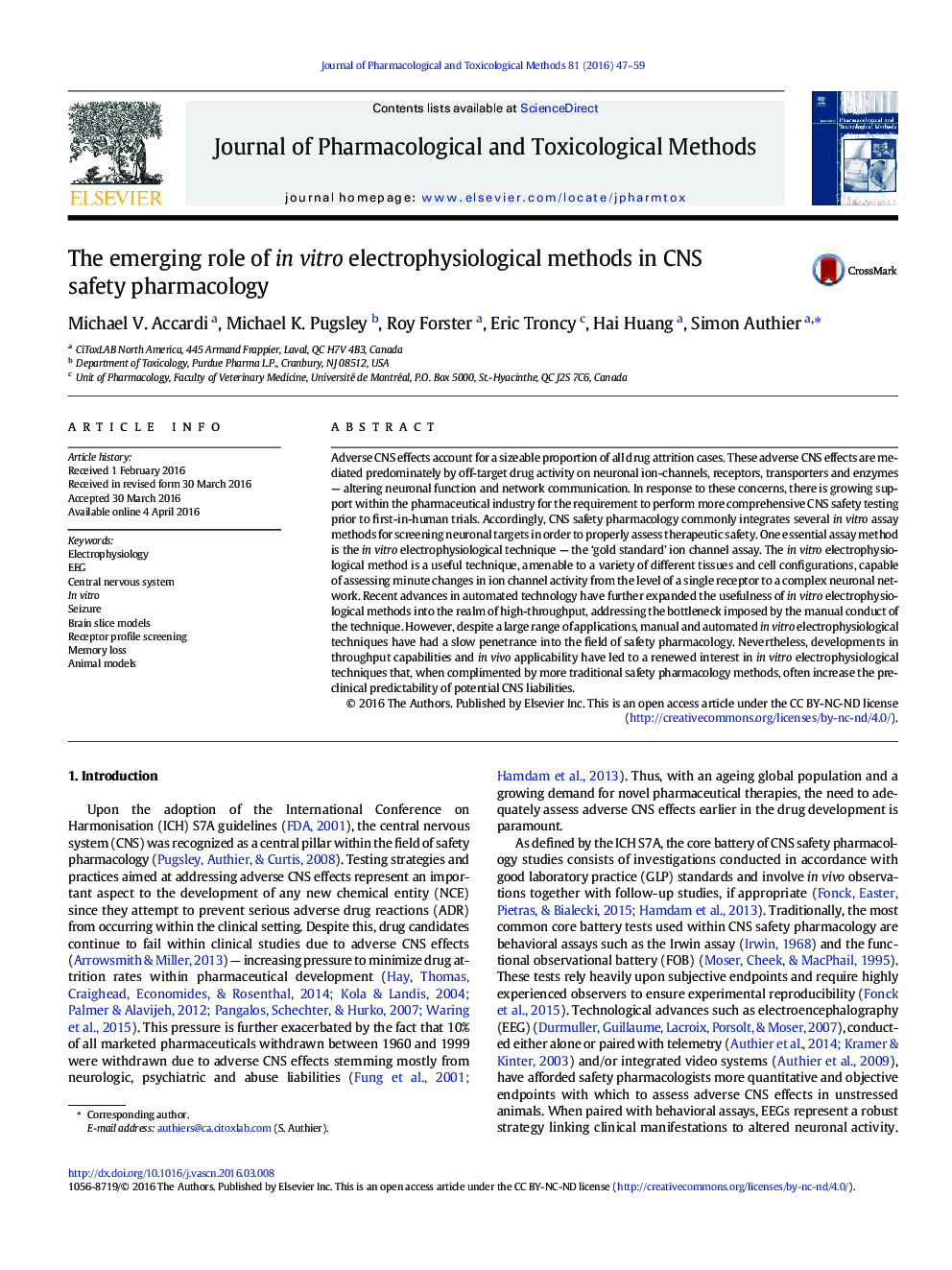 The emerging role of in vitro electrophysiological methods in CNS safety pharmacology