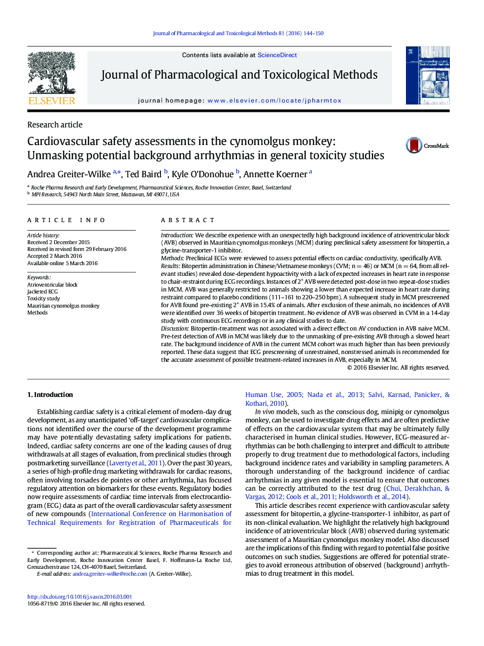 Cardiovascular safety assessments in the cynomolgus monkey: Unmasking potential background arrhythmias in general toxicity studies