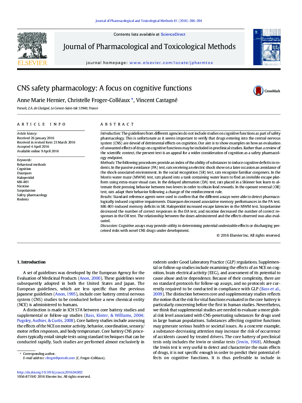 CNS safety pharmacology: A focus on cognitive functions