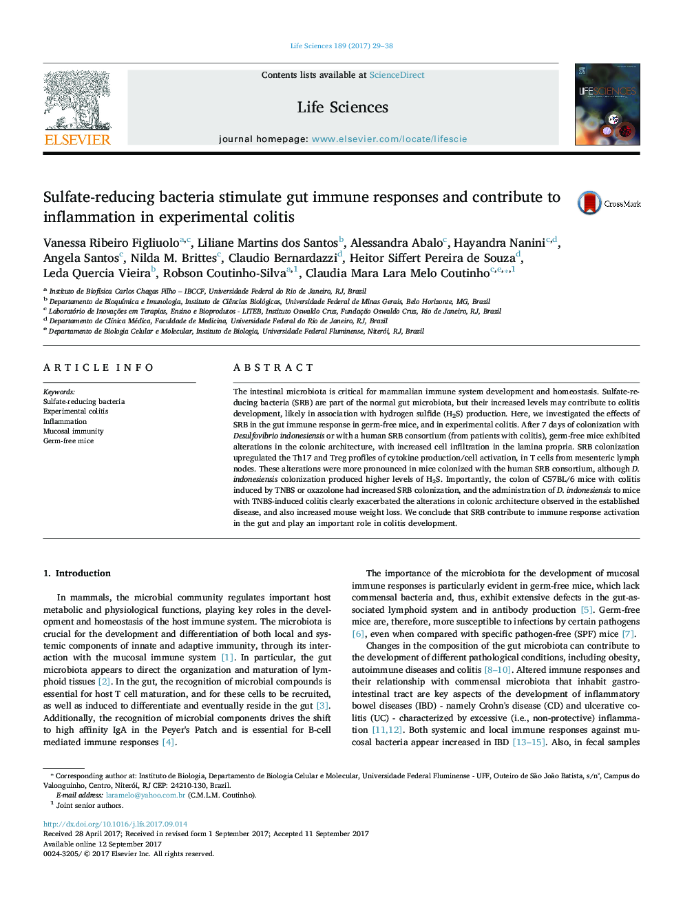 Sulfate-reducing bacteria stimulate gut immune responses and contribute to inflammation in experimental colitis