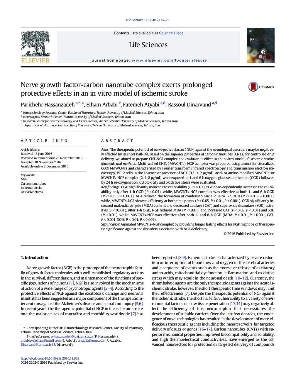 Nerve growth factor-carbon nanotube complex exerts prolonged protective effects in an in vitro model of ischemic stroke