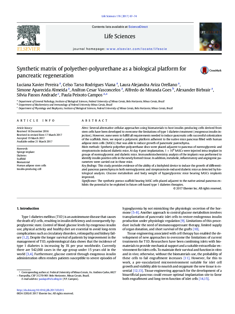 Synthetic matrix of polyether-polyurethane as a biological platform for pancreatic regeneration