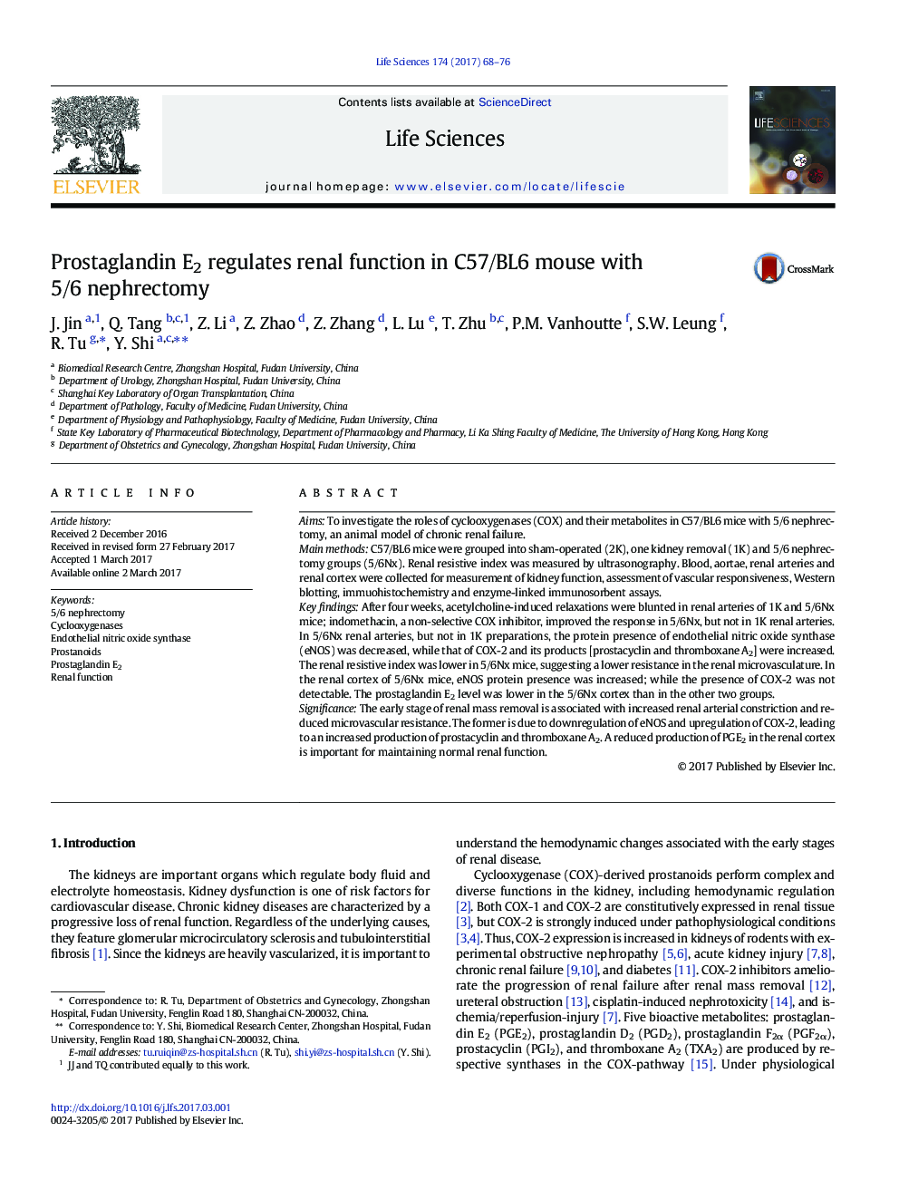 Prostaglandin E2 regulates renal function in C57/BL6 mouse with 5/6 nephrectomy