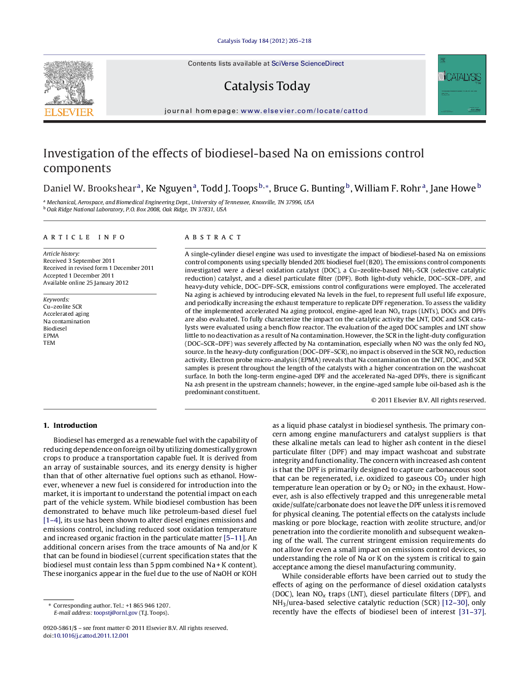 عکس صفحه اول مقاله: Investigation of the effects of biodiesel-based Na on emissions control components Investigation of the effects of biodiesel-based Na on emissions control components