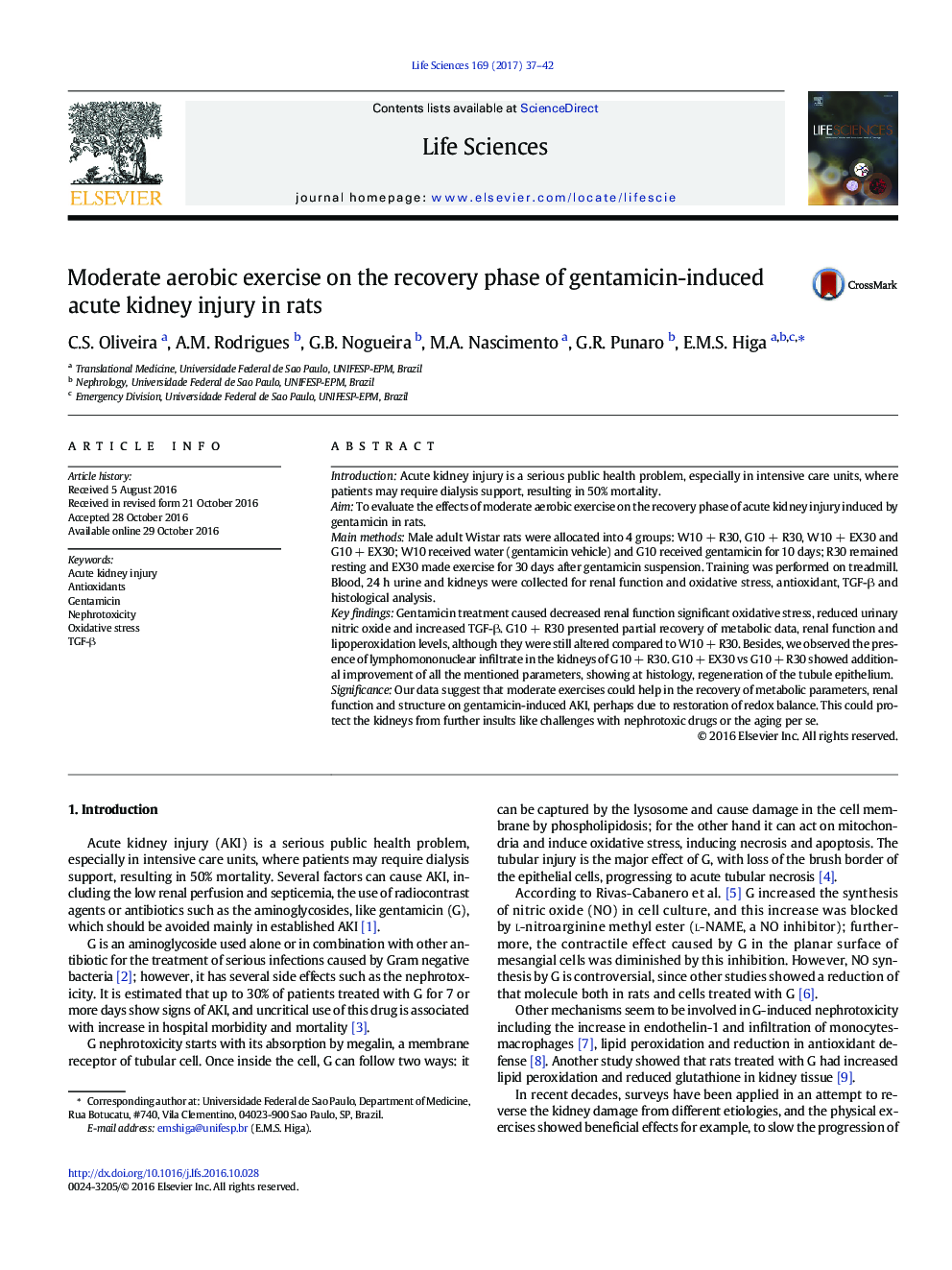 Moderate aerobic exercise on the recovery phase of gentamicin-induced acute kidney injury in rats