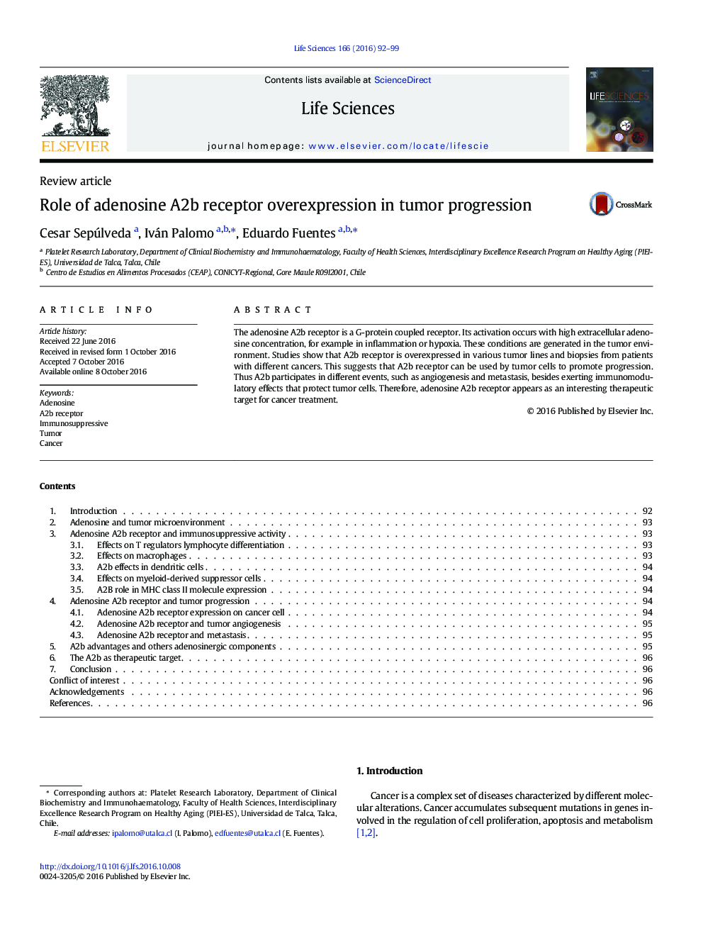 Role of adenosine A2b receptor overexpression in tumor progression