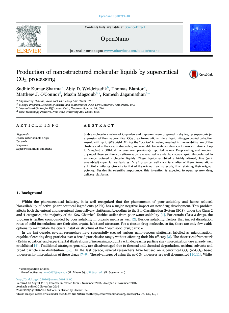 Production of nanostructured molecular liquids by supercritical CO2 processing