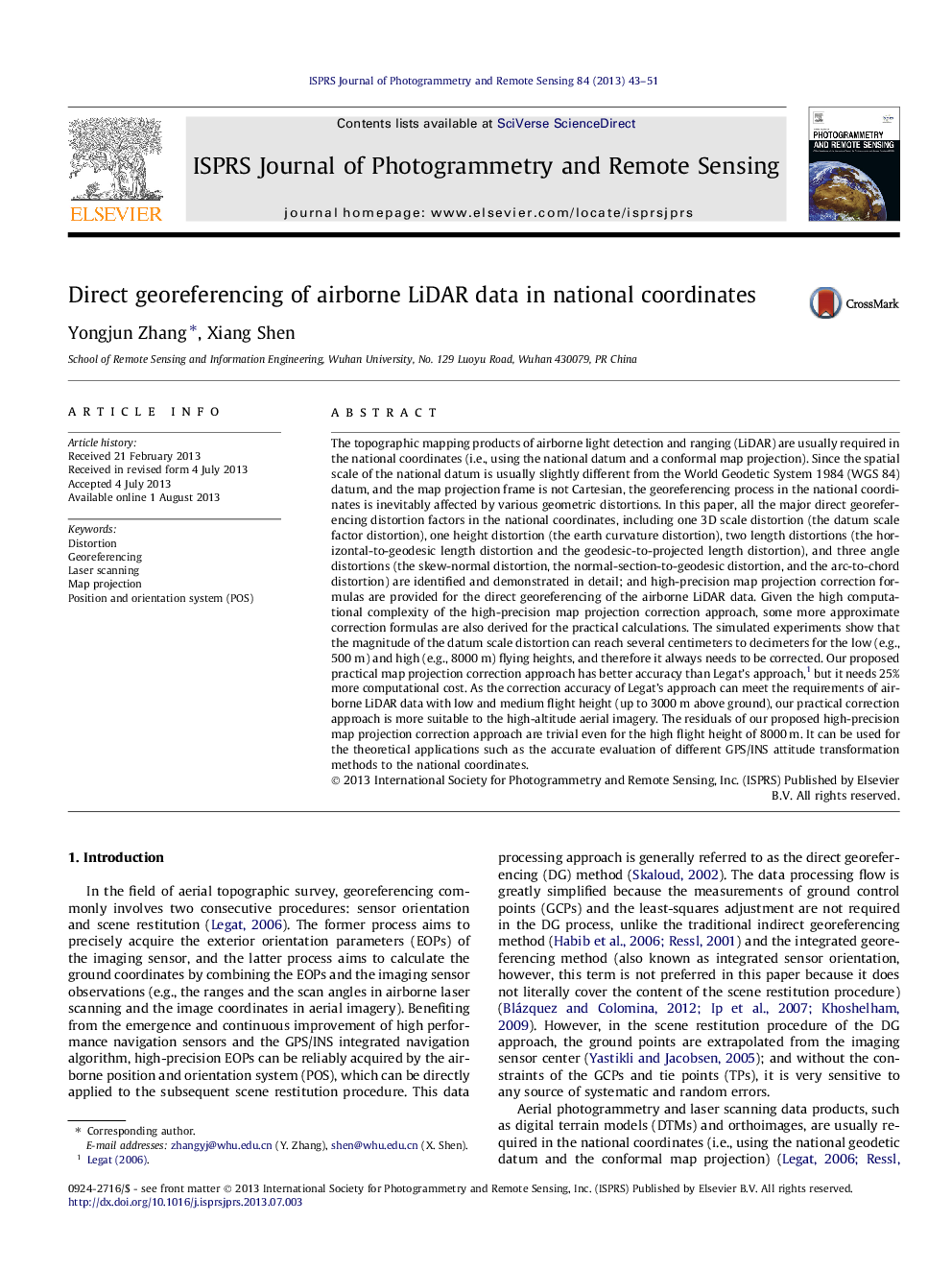 Direct georeferencing of airborne LiDAR data in national coordinates