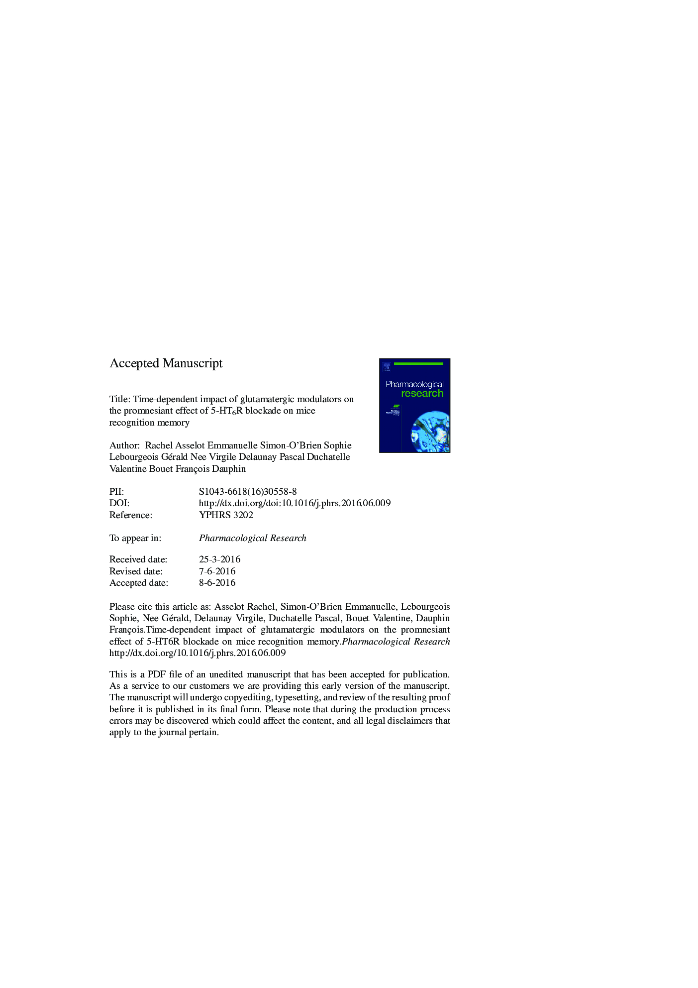 Time-dependent impact of glutamatergic modulators on the promnesiant effect of 5-HT6R blockade on mice recognition memory