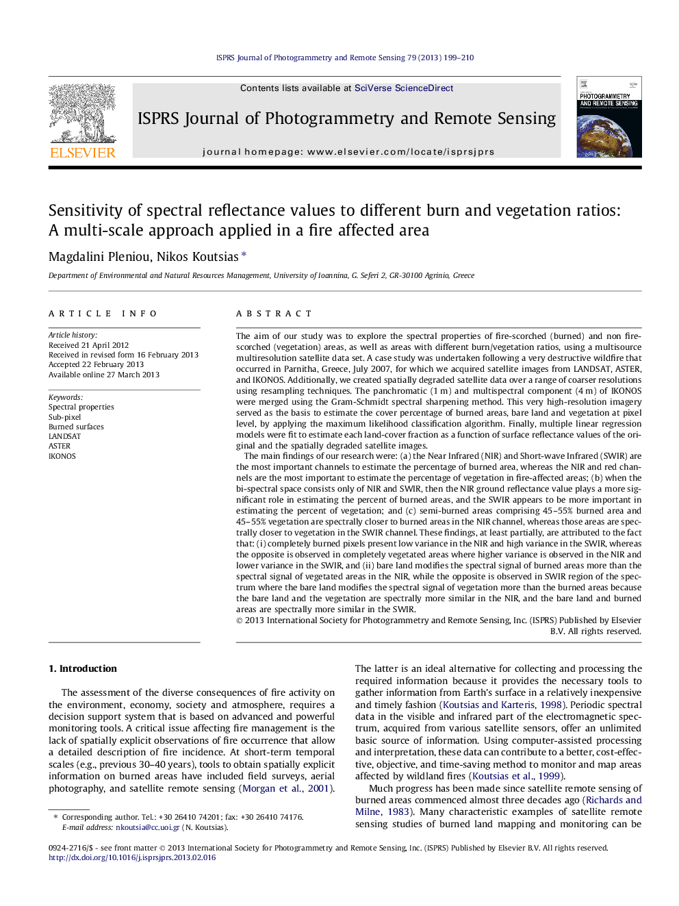 Sensitivity of spectral reflectance values to different burn and vegetation ratios: A multi-scale approach applied in a fire affected area