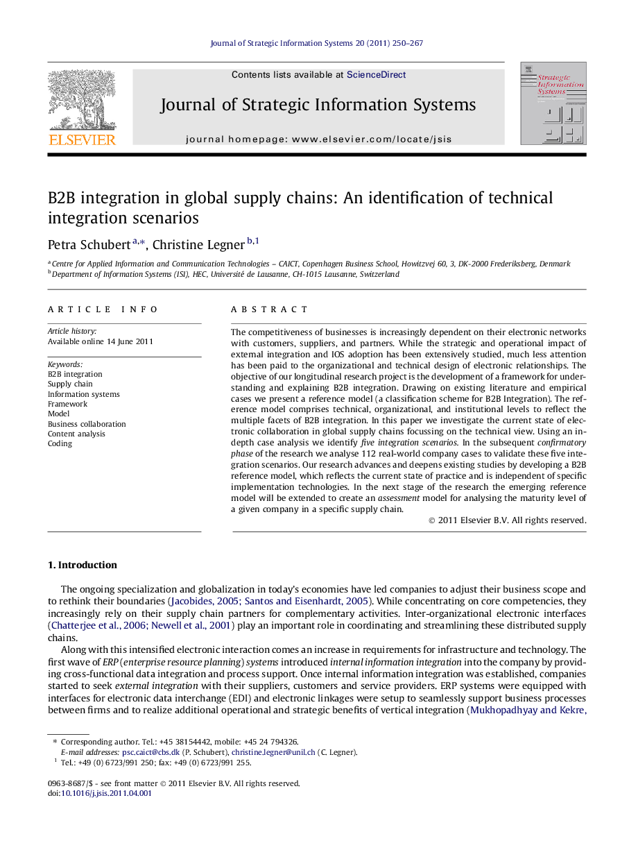 B2B integration in global supply chains: An identification of technical integration scenarios