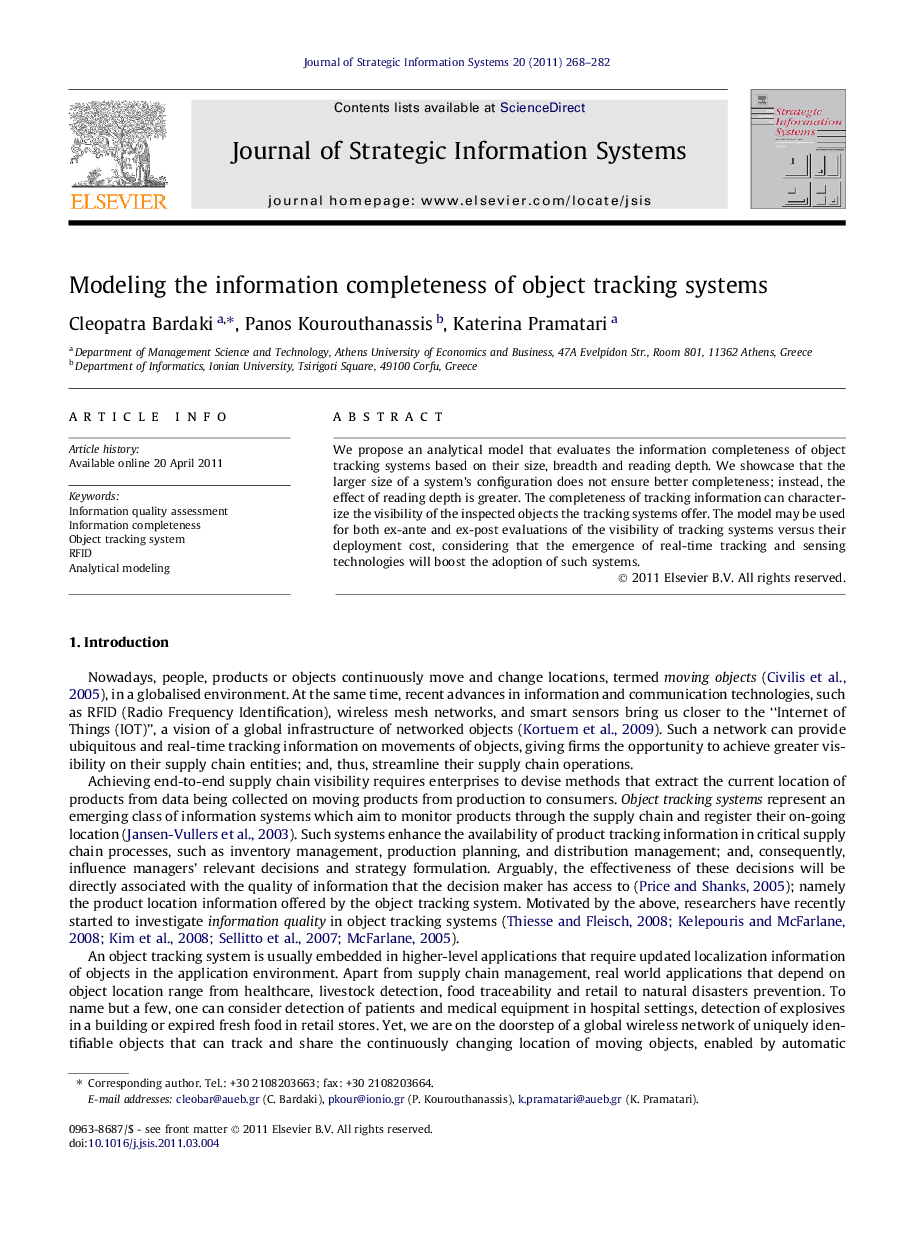 Modeling the information completeness of object tracking systems