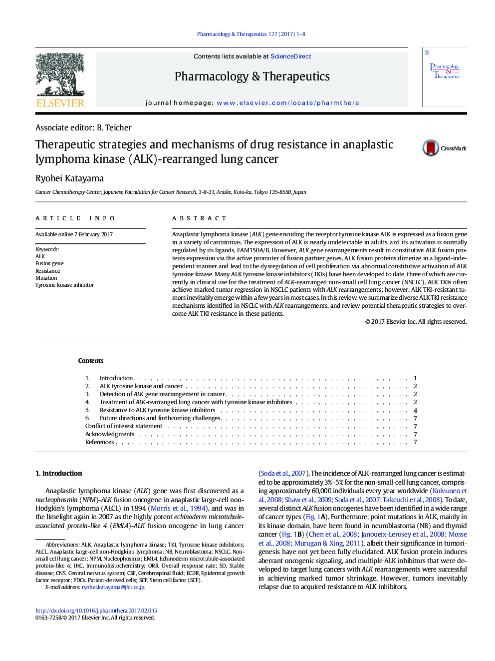 Therapeutic strategies and mechanisms of drug resistance in anaplastic lymphoma kinase (ALK)-rearranged lung cancer