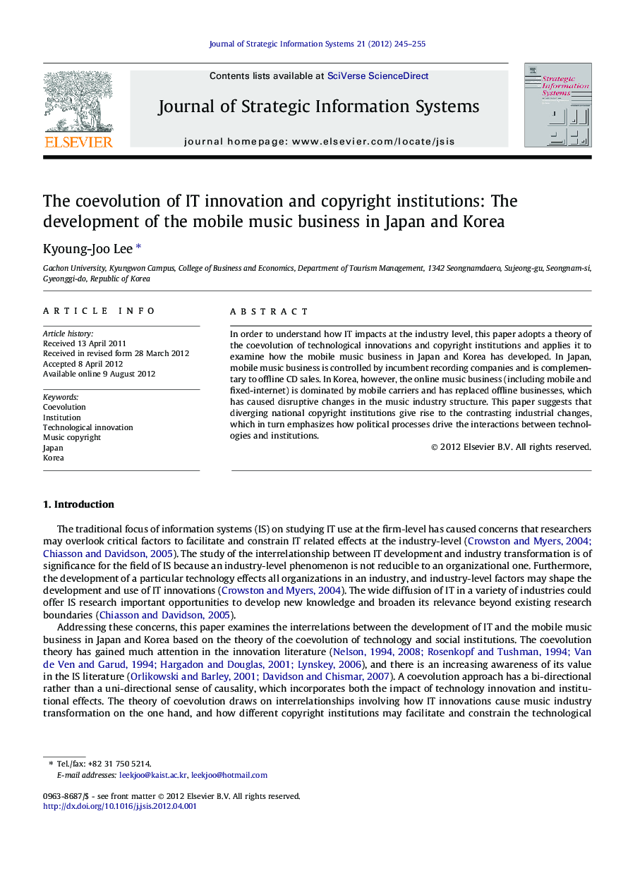 The coevolution of IT innovation and copyright institutions: The development of the mobile music business in Japan and Korea